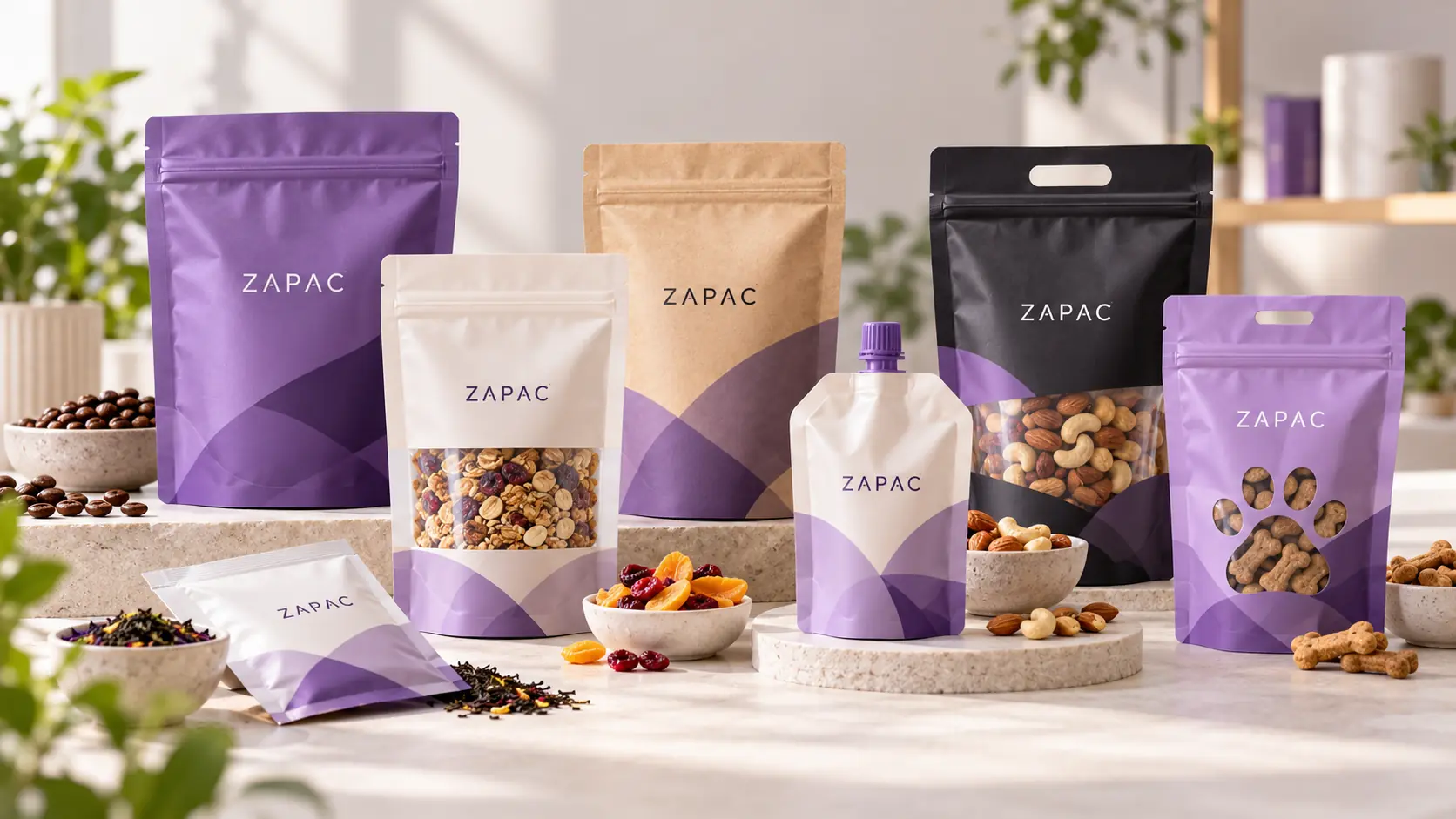 ZAPAC flexible packaging for food, coffee, pet treats, supplements and retail products