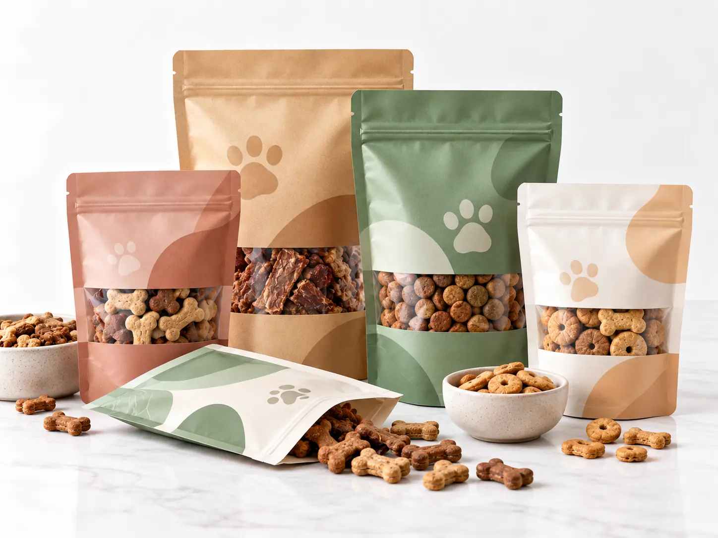 Flexible packaging for pet treats and pet food in resealable pouch formats