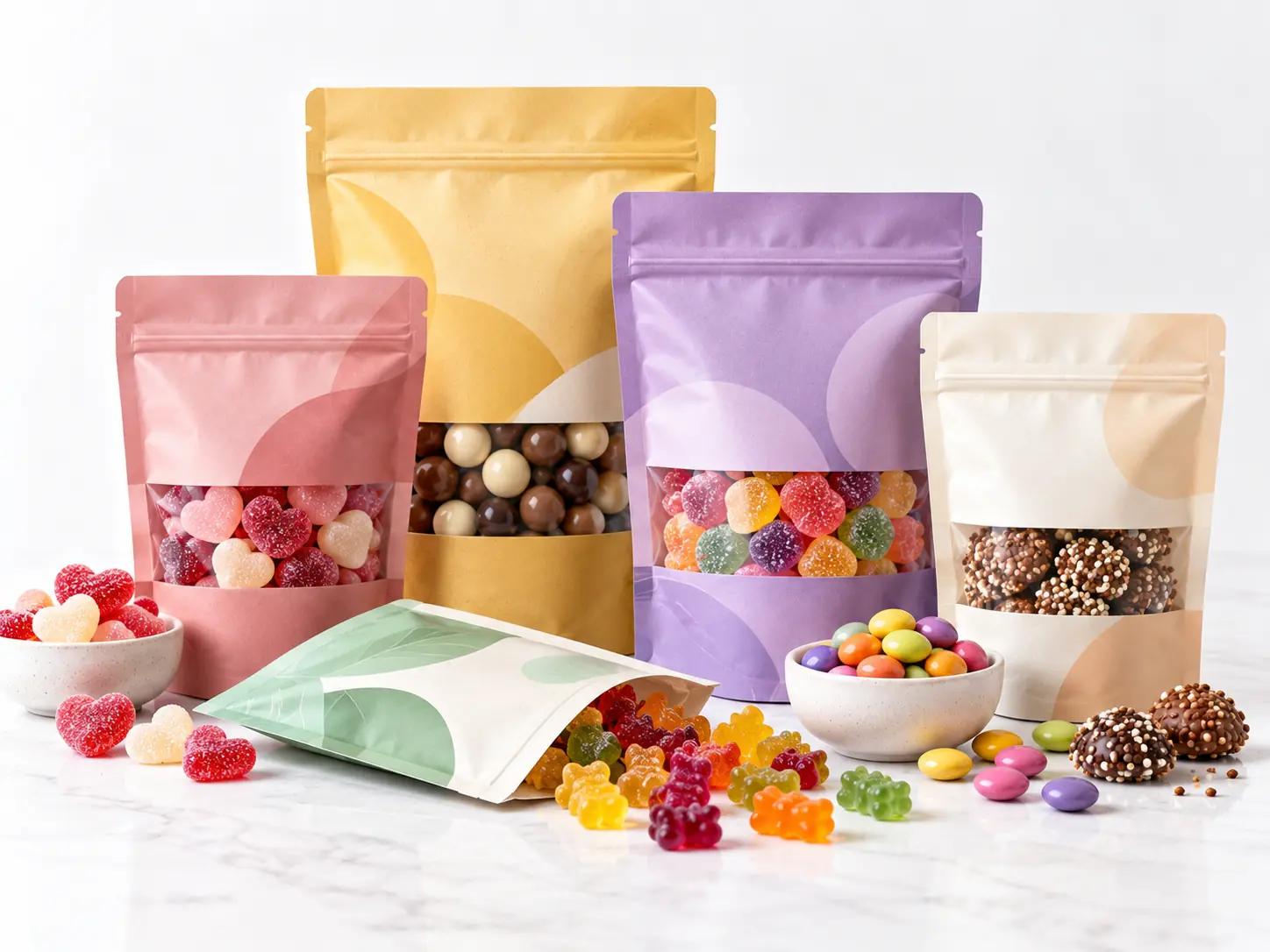 Flexible packaging for candy and confectionery products in colorful pouch formats