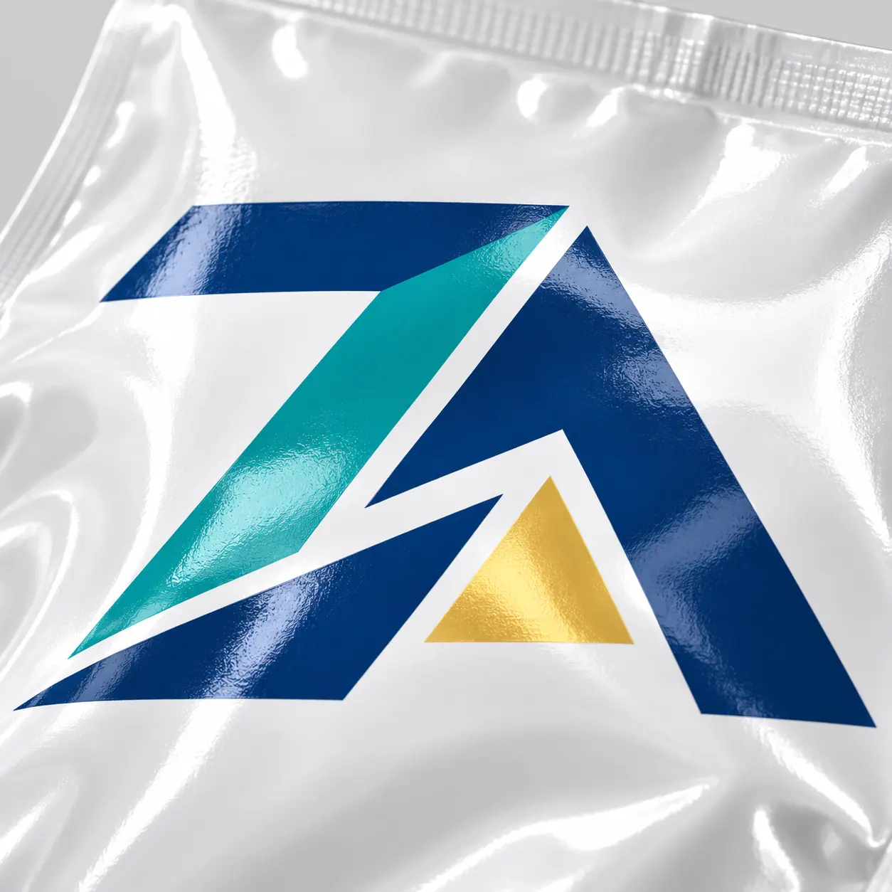 Gloss finish logo detail on custom flexible packaging