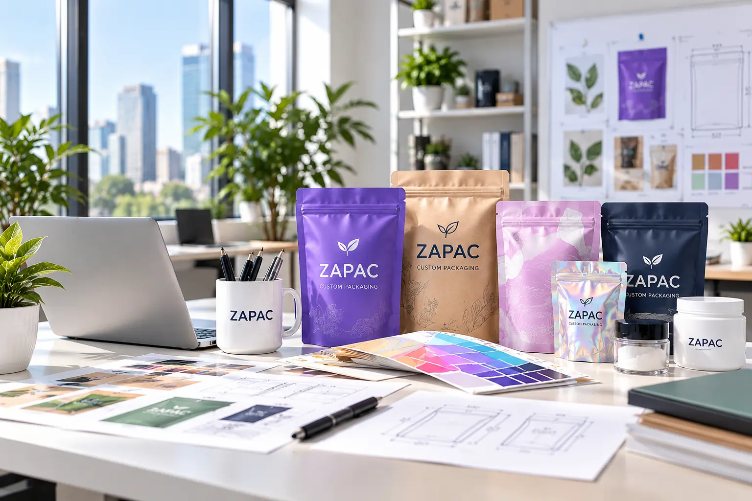 ZAPAC custom flexible packaging samples and design workspace