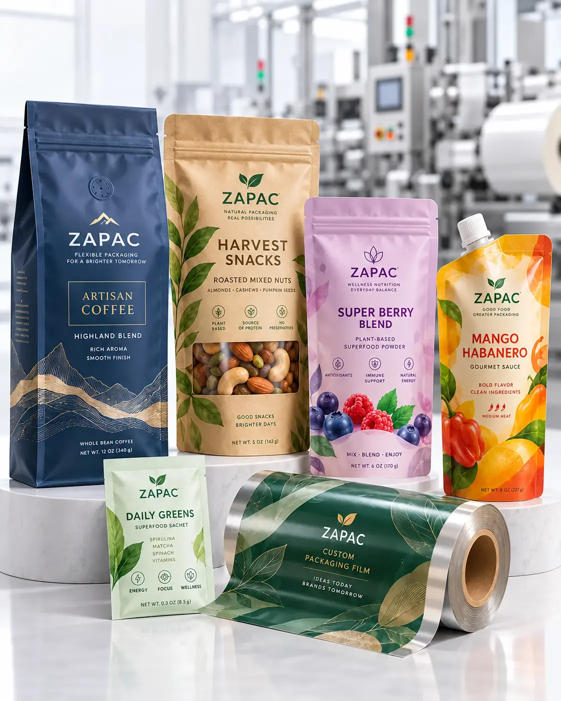 Custom flexible packaging pouches and printed packaging film by ZAPAC